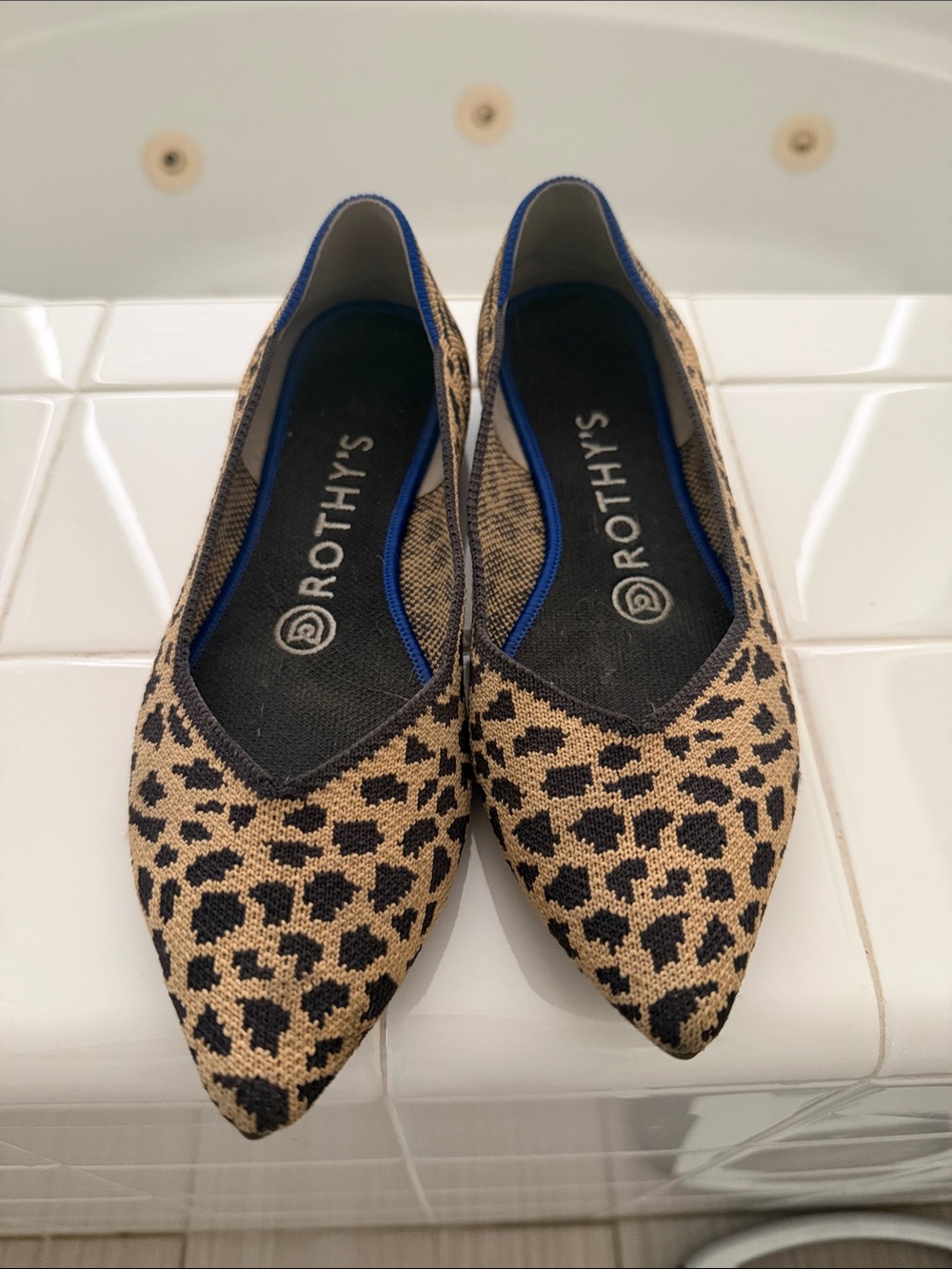 Rothy's Leopard-Print Pointed Toe Flats - Black and Tan